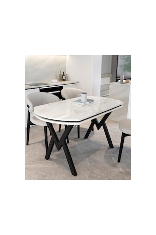 Avenza Living 70 120 Sabit Gofret Yemek Masası Beyaz Mermer