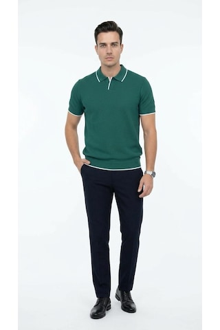 Plus Scorpion Erkek Pike Dokulu Triko Polo Yaka Tişört Slim Fit Şerit Detaylı Yazlık Model Yeşil
