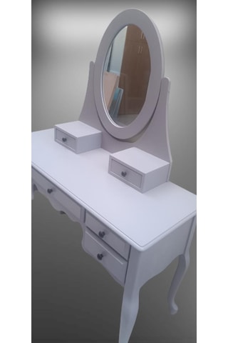 Dresuar makyaj masa 7 çekmece kayın aslan ayak parlak lake gri hareketli ayna kutuda sevk el yapım Gri