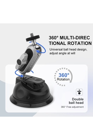 Leezsing Evrensel Araç İçi Emme Bağlantılı Çift Küreli 360 Dönebilen Telefon Ve Kamera Tutucu - İphone, Gopro, Dslr Uyumlu