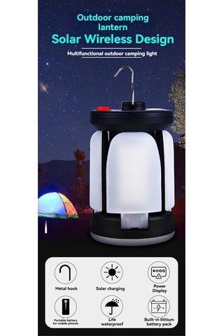 Güneş Led Kamp Feneri Şarj Edilebilir 4500mah 500lm Acil Durum Lambası Beyaz