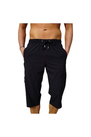 Siyah Diz Altı Uzun Model Su İtici Özellikli Likralı Esnek Kumaş Erkek Plaj Deniz Kapri Şort - 941-siyah 001