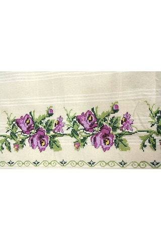 Buldan İşi Kanaviçe Nakışlı Çift Kişilik Nevresim Takımı-Lila Krem