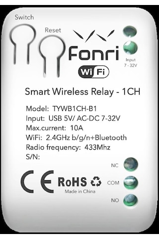 Fonri Wf3-tm4-0201-02 Wıfı Kablosuz Akıllı Röle - Tek Kanal Fonri Wf3-tm4-0201-02 Wıfı Kablosuz Akıllı Röle - Tek Kanal