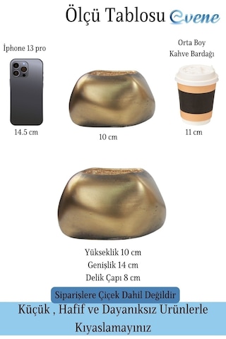 Saksı Çiçek Kaktüs Saksısı Lüx 14 Cm Elips Desen Saksı Çiçeklik - Altın Eskitme