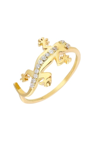 Zirkon Taşlı Kertenkele Tasarım Gold Renk 925 Ayar Gümüş Bayan Yü (429500550)