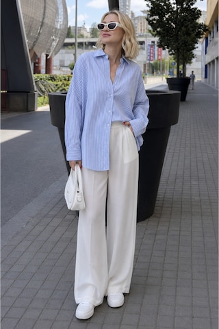 Cloudymood Kadın Çizgili Over Fit Gömlek Günlük Kullanım Kombinlenebilir Mavi - 888928359 Mavi