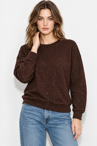 Mevese Yaldız Baskılı Zincirli Ve Fularlı Kadın Oversize Modal Sweatshirt - Acı Kahve Acı Kahverengi