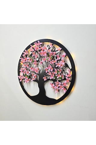 Led Işıklı Ve Pembe Sakura Hayat Ağacı Tablo 40cm