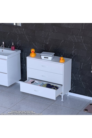 Eliusta Seçer 3 Çekmeceli 80 Cm Banyo Ve Mutfak Dolabı Beyaz 80x75x32,5 Cm Çok Amaçlı Organizer Dolap Beyaz