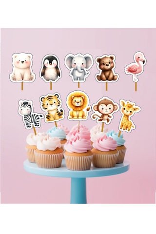 15 Adet Safari Orman Konsept One Cupcake Kürdanı 6-7cm