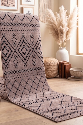 İskandinav Kilim Yıkanabilir Kadife Tuşeli Pamuk Dokuma Yolluk Kaymaz Tabanlı Halı Bej