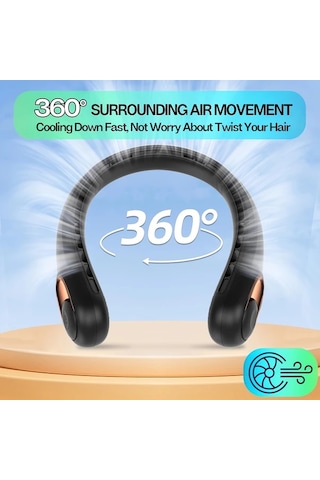 Xuweiwei Siyah Usb C Boyun Fanı Led Göstergeli 3 Ayarlanabilir Hız Sessiz Bıçaksız Soğutma Uzun Ömürlü Pil Taşınabilir Fan