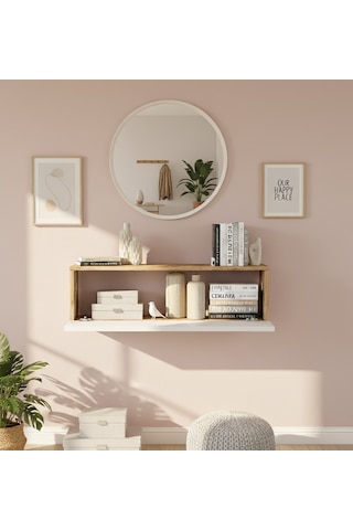 Robin Home Lia Aynalı Dresuar Kapaklı Hol Antre Duvara Monte100cm Çam - Beyaz Beyaz