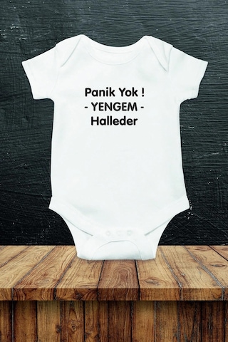 Hediyenza Panik Yok Yengem Halleder Özel Tasarım Bebek Zıbın Pamuklu Çıtçıtlı Body Beyaz