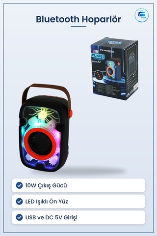 Bluetooth Hoparlör 10w Usb & Dc 5v Taşınabilir Led Işıklı Kablosu