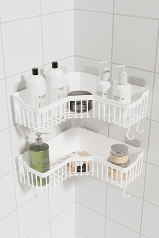 Ata Home Banyor Köşe Yapışkanlı Banyo Rafı, 2'li Banyo Düzenleyic Beyaz