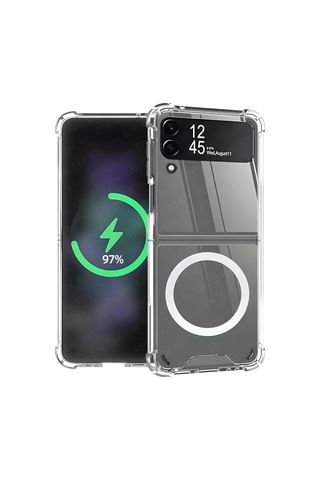 Samsung Galaxy Z Flip 3 Uyumlu Kamera Korumalı Magsafe Wireless Şarj Özellikli Şeffaf Kılıf Şeffaf, Samsung Gala Diğer