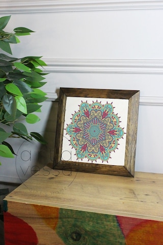 Artavessa Masif Ahşap Çerçeveli Taş Tablo Pano 26 x 26 cm - Mandala 6