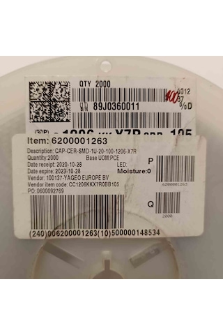 Cc1206kkx7r0bb105 1mf 100v 1206 Yageo Smd Seramik Kondansatör 60 Adet