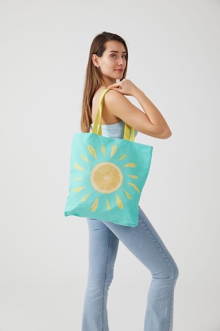 Ays Home Limon Desen Bez Alışveriş Plaj Omuz Çantası Mint Yeşili