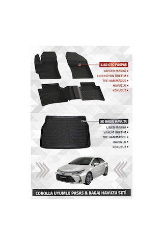 Toyota Corolla Sedan 2019-2025 Uyumlu Liner Marka 3d Bagaj Havuzu + Sahler 4.5d Havuzlu Oto Paspas