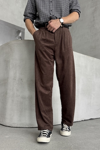 Erkek Pileli Baggy Kalıp Kadife Pantolon Kahverengi