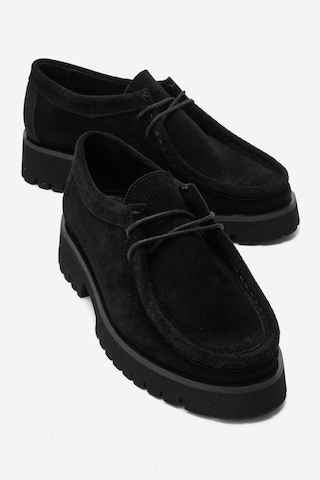 Luvi Shoes Talıa Siyah Süet Hakiki Deri Bağcıklı Kadın Loafer Ayakkabı