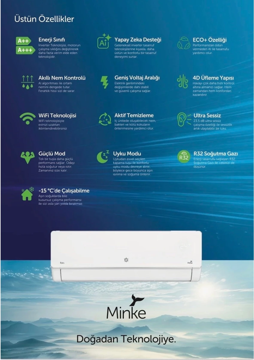 Rota Minke R32 18.000 Btu A+++ Enerji Sınıfı Inverter Klima