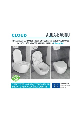Aqua Bagno CLOUD Asma Klozet 54 cm , Entegre Bataryalı Soğuk Su G
