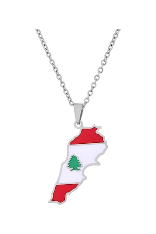 Titanyum Çelik Lübnan Haritası Ve Bayrağı Kolye Ucu Paslanmaz Çelik Yağ Damlası Kolye Erkek Ve Kadın Titanyum Çelik Takı Gümüş