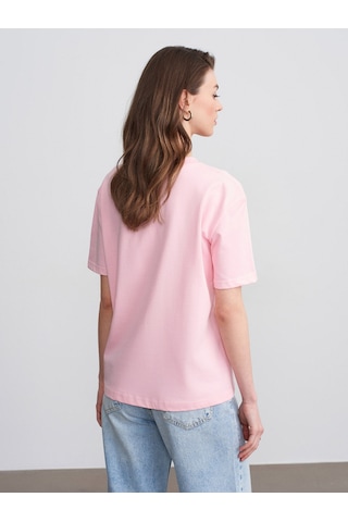 Dilvin 30312 Pamuk Dekoratif Dikişli Bisiklet Yaka T-shirt-toz Pembe 36