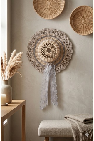 Handanrattan El Örgüsü Rattan Hasır Şapka Duvar Dekoru 40 Cm 40 Cm Çap