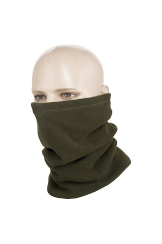 Tam12 Kışlık Polar Atkı Bere Boyunluk Termal Boyun Isıtıcı Bandana Kadın-Erkek Yüz Maskesi Şapka Haki