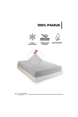Lexroo Lastikli & Hipoalerjenik Çarşaf %100 Pamuk Penye Kumaş Gri 120x200, Luxcarsaf