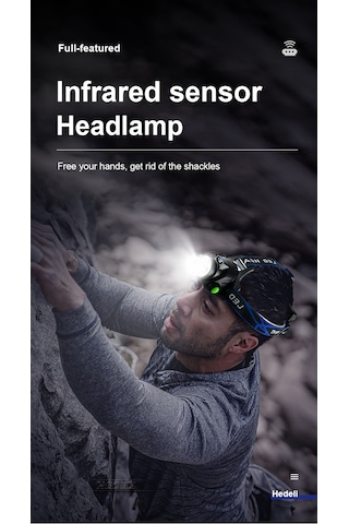 Shufa Led Şarjlı Kafa Feneri Beyaz Ve Mor Sensörlü Siyah