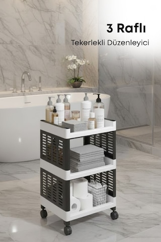 Grimorlife 3 Raflı Banyo Düzenleyici Mutfak Rafı Banyo Dolabı Çok Amaçlı Plastik Mutfak Düzenleyici-siyah Siyah