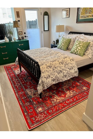 Eskitme Madalyon Desenli Kiremit Ve Lacivert Vintage Salon Halısı - 11428ou Kırmızı