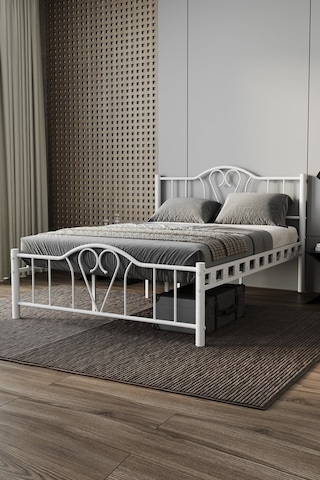 Argimo Orkide Çift Kişilik Ferforje Metal Karyola Beyaz 150 x 200