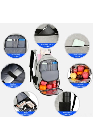 Lemestar Isı Yalıtımlı Çift Omuzlu Sırt Çantası - Leakproof Soğutucu Bölme, 15.6" Laptop Bölümü, Su Geçirmez Kumaş, Anti-hırsızlık Özelliği, Sınıf-ofis-seyahat İçin - Koyu Gri Çok Renkli