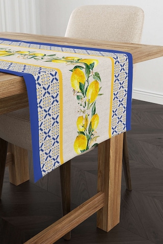 Mavi Sarı Dekoratif Limon Desenli Dijital Baskılı Runner Cgh1050 Rn