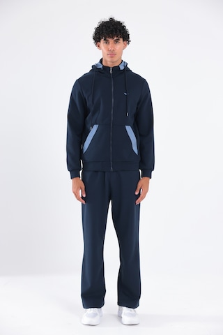 Rowinger Modal Kumaş Kapüşonlu Fermuarlı Kontrast Detaylı Erkek Sweatshirt Navyblue
