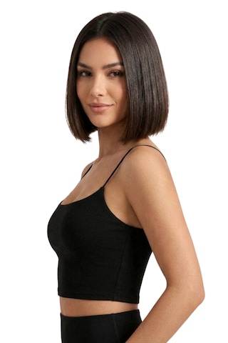 Mrm Pro Kadın Beyaz İp Askılı Crop Atlet Esnek Fit Nakışlı Crop Top Büstiyer Ön Kısım Çift siyah
