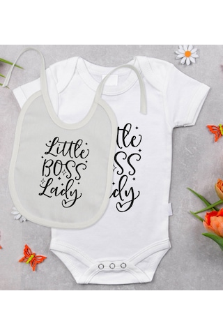 Bk Gift Bk Kids Little Boss Lady Tasarımlı Bebek Body Zıbın Ve Mama Önlüğü Hediye Seti - Model 1 Çok Renkli