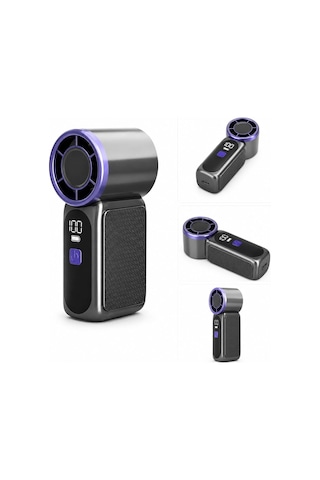 Coverzone 9cmx4cm Ultra Mini En Küçük El Fanı Taşınabilir Şarjlı Dijital Göstergeli Ayarlanabilir Hız Kademeli