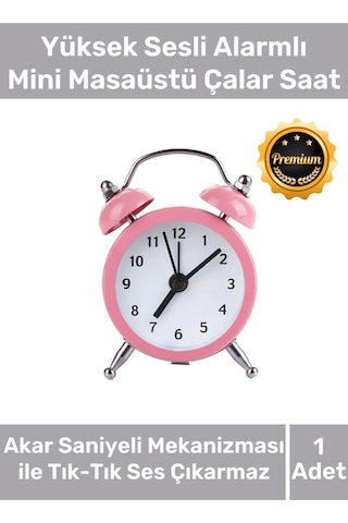 Deluxe Yüksek Sesli Alarmlı Pilli Dekoratif Çift Çanlı Mini Masaüstü Analog Dekoratif Çalar Saat