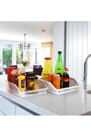 2 Adet Buzdolabı Düzenleyici, Çok Amaçlı Dolap Içi Organizer Sepet Geniş 2 Li Set Beyaz