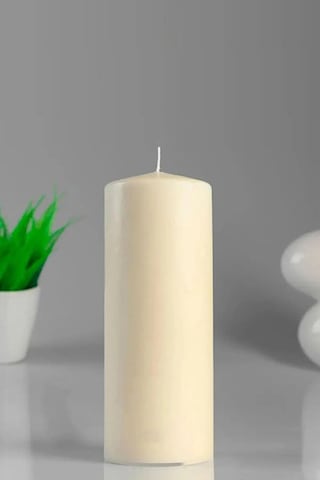 Silindir Krem Mum Lavanta Kokulu Genişlik 5 Cm - Yükseklik 15 Cm Bej
