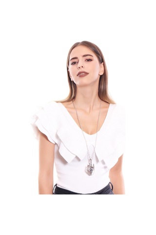 Kadın Antik Gümüş Kaplama Yoga Eli Simge Uçlu Zincir Kolye Gümüş