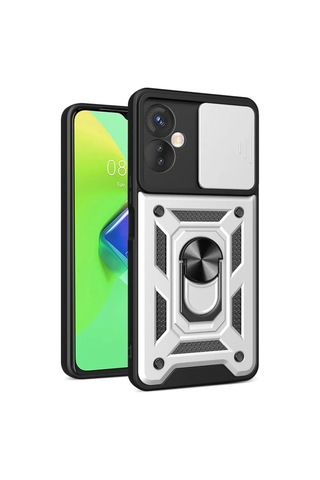 Jenerik İnfinix Hot 30 4g Kılıf Pars Lens Yüzüklü Silikon - Gümüş
